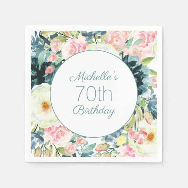 Elegant Blush Pink Cream Teal 70th Birthday    Napkins (Front)