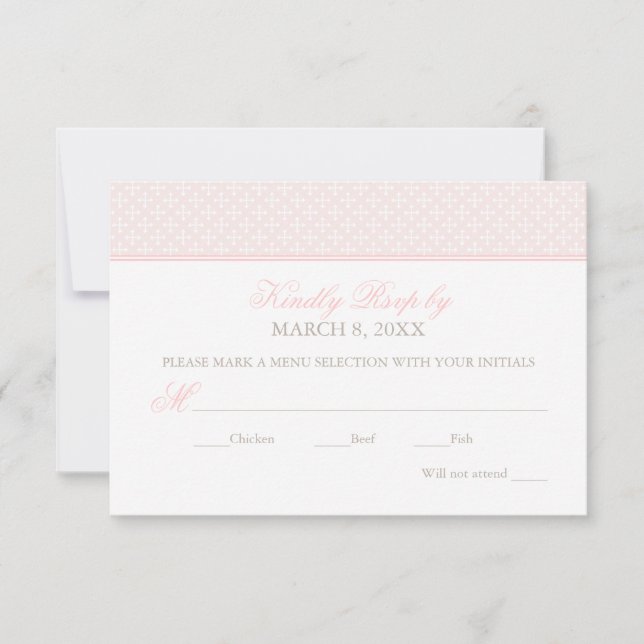 Elegant Blush Pink Cross Pattern Baby Girl Baptism RSVP Card (Front)