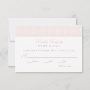 Elegant Blush Pink Cross Pattern Baby Girl Baptism RSVP Card