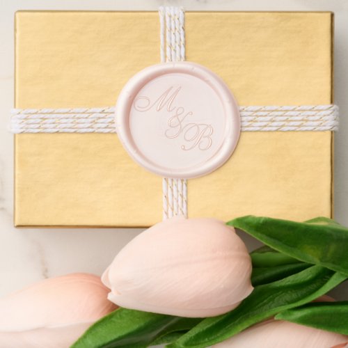 Elegant Blush Pink Cursive Script Monogram Wedding Wax Seal Sticker