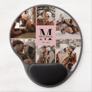 Elegant Blush Pink Custom Family Photo Collage Gel Mouse Pad