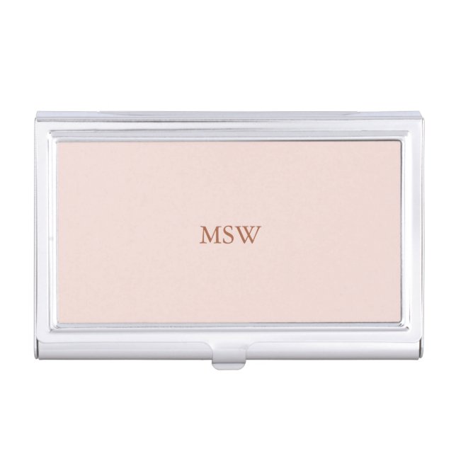 Elegant blush pink custom monogram initials chic business card case (Front)