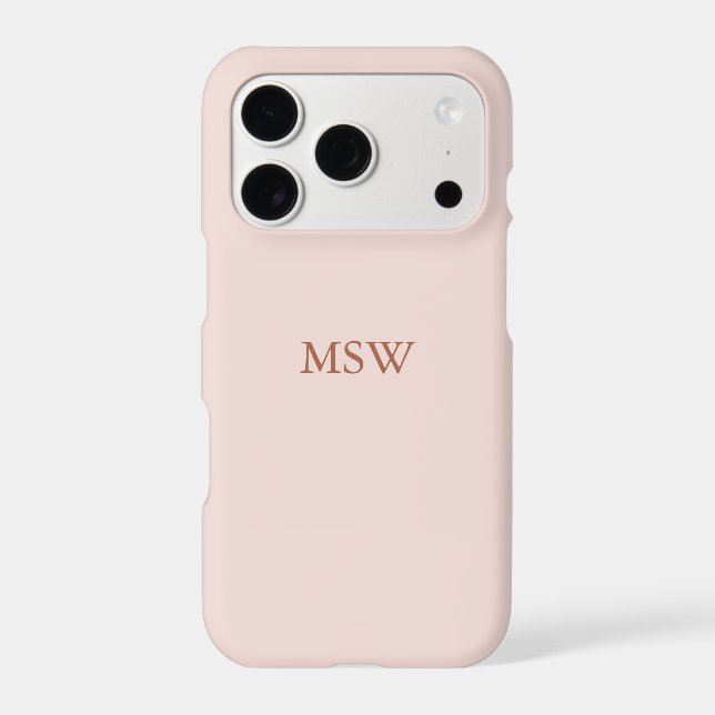 Elegant blush pink custom monogram initials chic iphone case (Back)