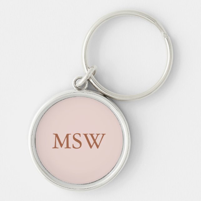 Elegant blush pink custom monogram initials chic keychain (Front)