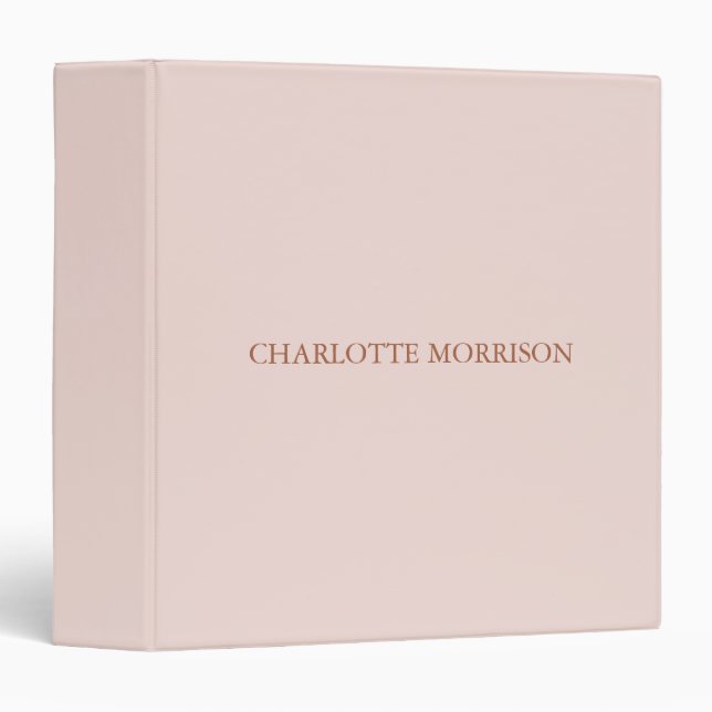 Elegant blush pink custom monogram initials name 3 ring binder (Front/Spine)