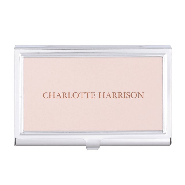 Elegant blush pink custom monogram initials name business card case (Front)