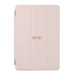 Elegant blush pink custom monogram initials name iPad mini cover