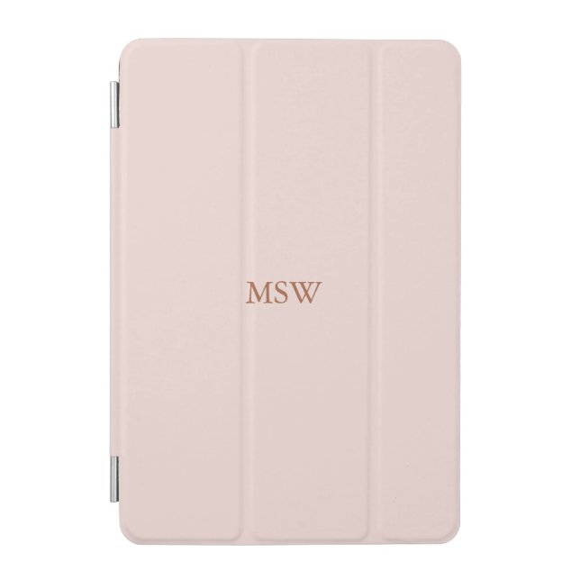 Elegant blush pink custom monogram initials name iPad mini cover (Front)