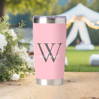 Elegant Blush Pink Custom Monogram Script Name Insulated Tumbler