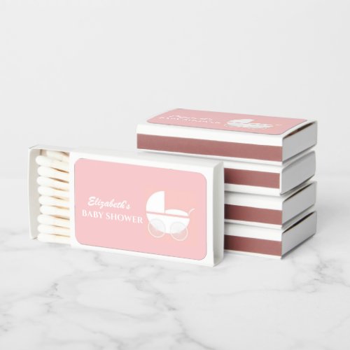 Elegant Blush Pink Cute Stroller Baby Shower Matchboxes