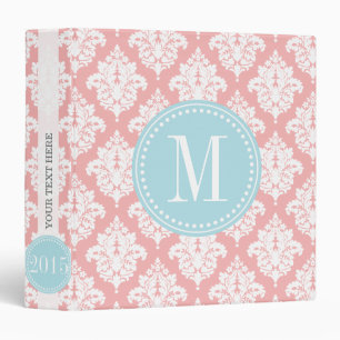 Elegant Blush Pink Damask Personalized 3 Ring Binder