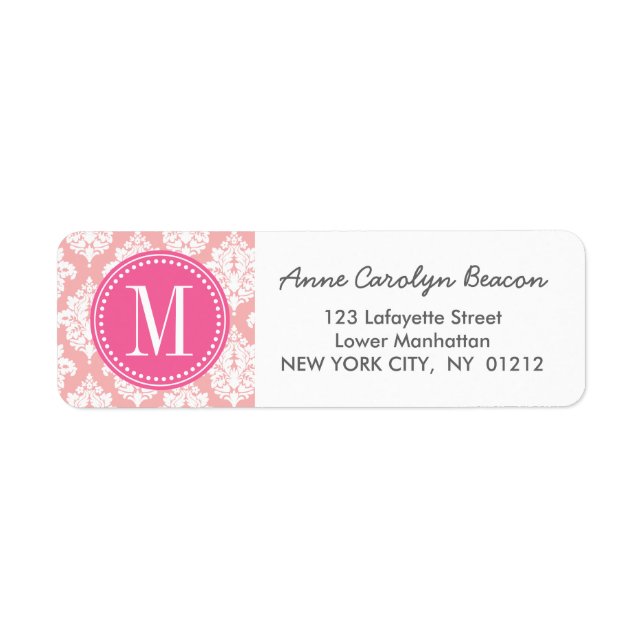 Elegant Blush Pink Damask Personalized Label (Front)