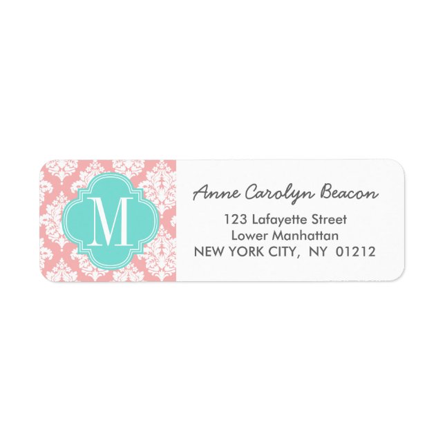 Elegant Blush Pink Damask Personalized Label (Front)