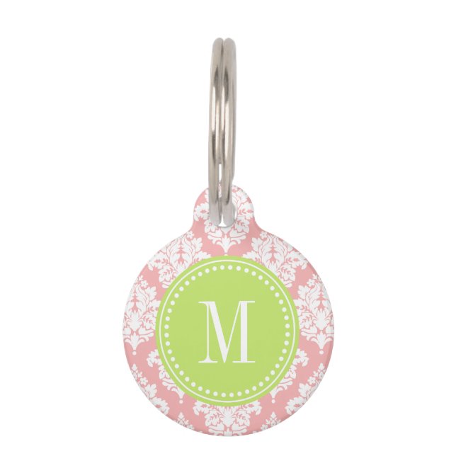 Elegant Blush Pink Damask Personalized Pet Name Tag (Front)