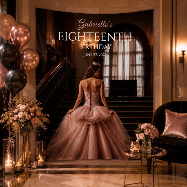 Elegant Blush Pink Debut Backdrop (Luxury photo booth backdrop for an elegant eighteenth birthday celebration)