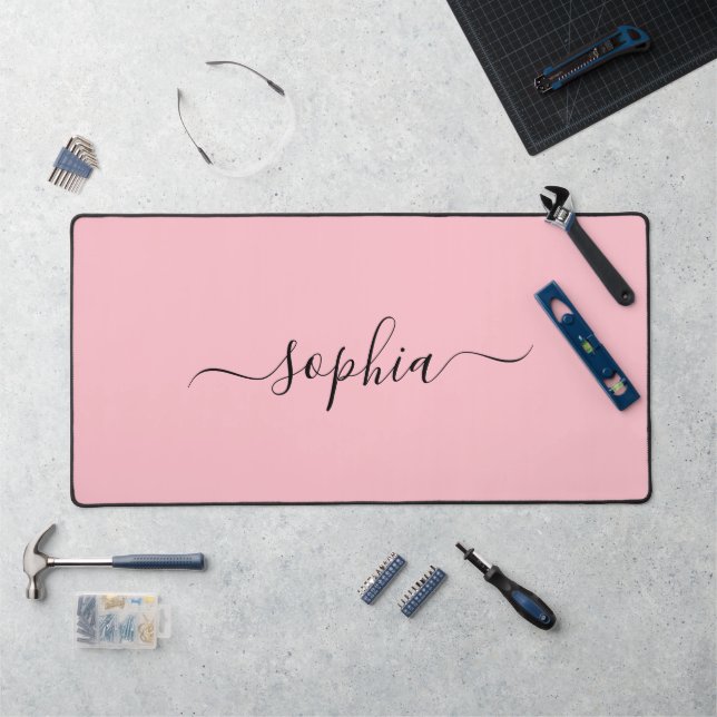 Elegant Blush Pink Desk Mat Featuring Your Name (Workstation)