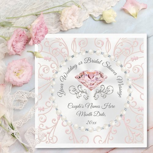 Elegant Blush Pink Diamond Napkins Personalized