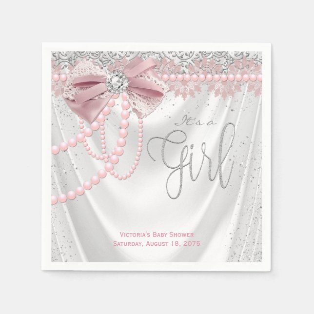 Elegant Blush Pink Diamond Pear Baby Shower Napkins (Front)