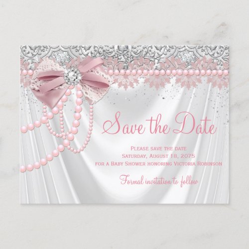 Elegant Blush Pink Diamond Pearl Baby Shower Postcard