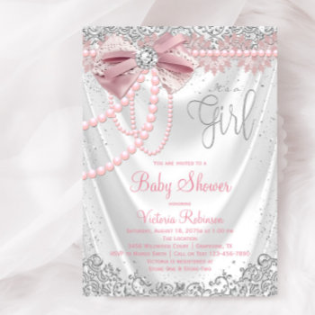 Elegant Blush Pink Diamond Pearl Girly Baby Shower Invitation by The_Baby_Boutique at Zazzle