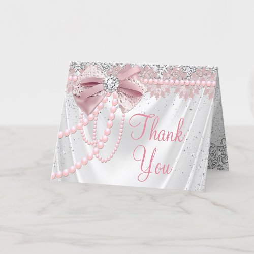 Elegant Blush Pink Diamond Pearl Girly Baby Shower Thank You Card