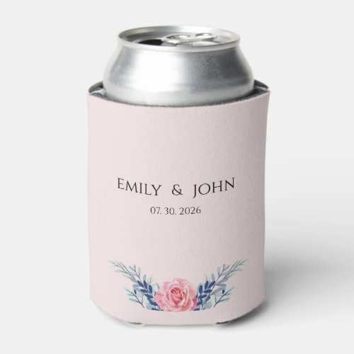 Elegant Blush Pink Dusty Blue Floral wedding Can c Cooler