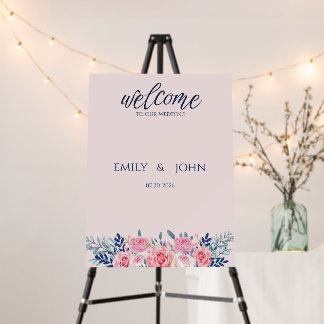 Elegant Blush Pink Dusty Blue Floral Wedding Welco Foam Board