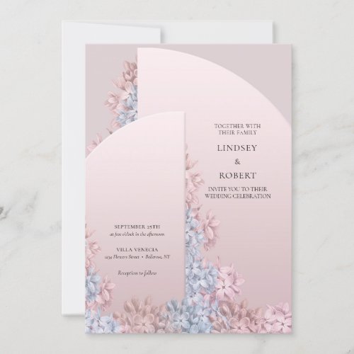 Elegant blush pink dusty blue hyacinths wedding  invitation