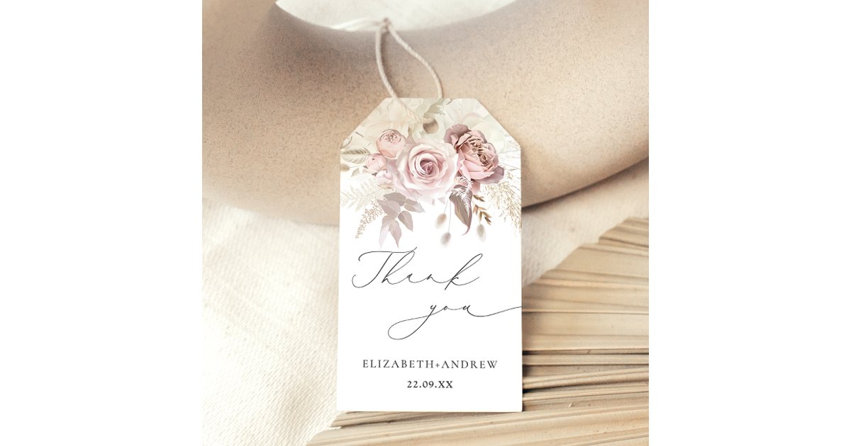 Elegant Blush Pink Dusty Rose Floral Thank you Gift Tags | Zazzle