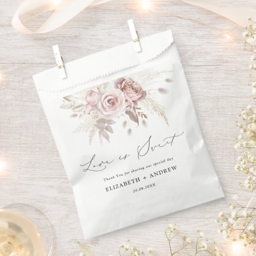 Elegant Blush Pink Dusty Rose Floral Wedding  Favor Bag