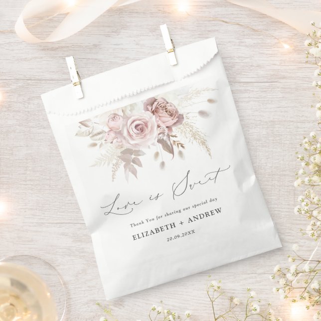 Elegant Blush Pink Dusty Rose Floral Wedding  Favor Bag (Clipped)