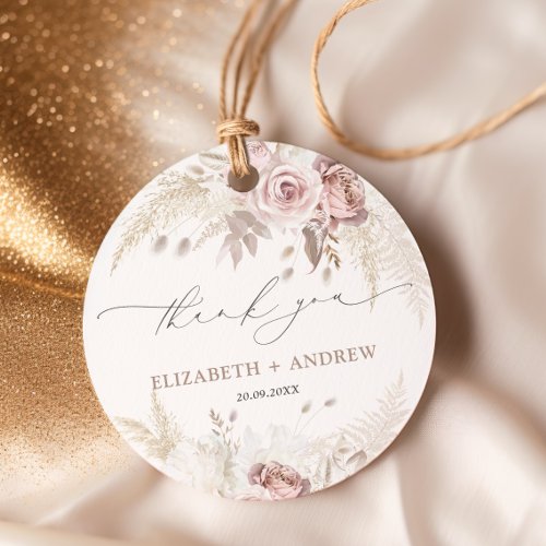 Elegant Blush Pink Dusty Rose Floral Wedding Favor Tags