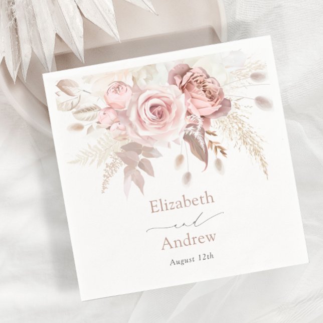Elegant Blush Pink Dusty Rose Floral Wedding Napkins (Creator Uploaded)