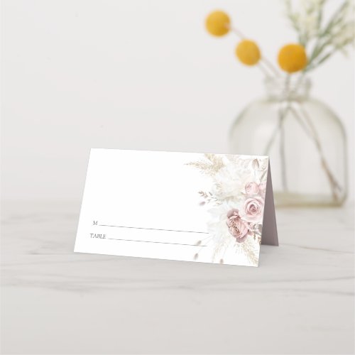 Elegant Blush Pink Dusty Rose Floral Wedding Place Card