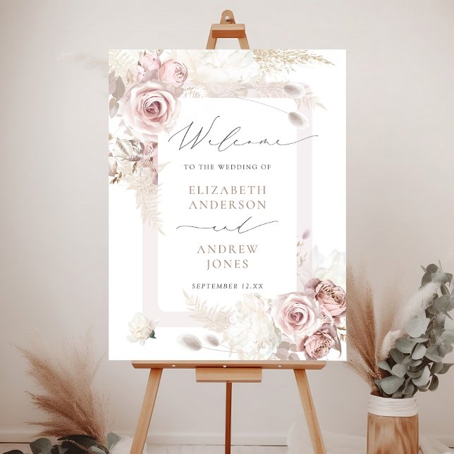 Elegant Blush Pink Dusty Rose Wedding Welcome Foam Board (Creator Uploaded)