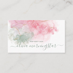 Elegant Blush Pink Dusty Sage Alcohol Ink Business Business Card