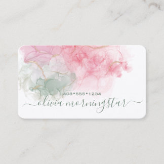 Elegant Blush Pink Dusty Sage Alcohol Ink Business Card