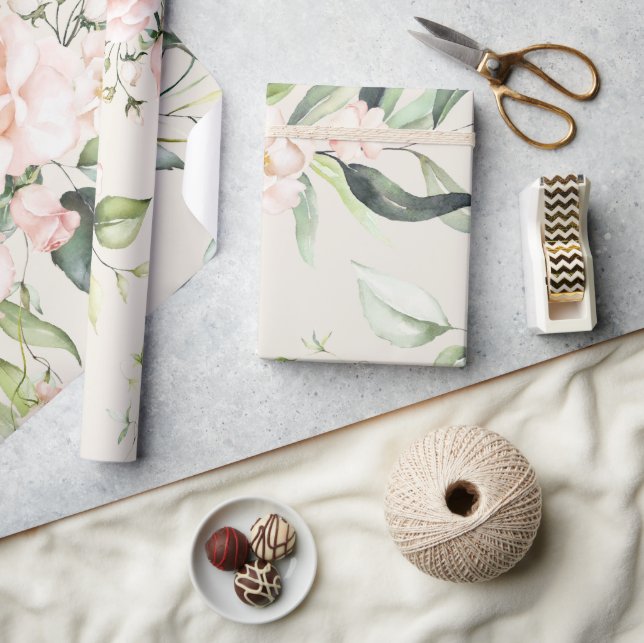 Elegant Blush Pink Eucalyptus Greenery Beige Wrapping Paper (Crafts)