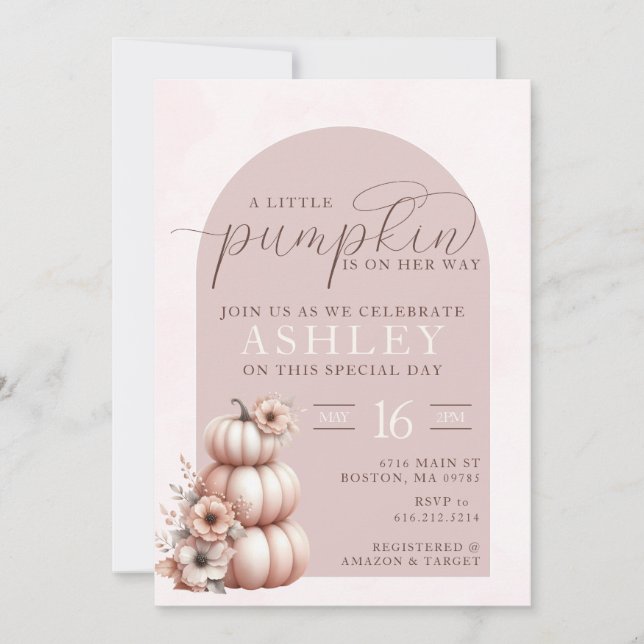 Elegant Blush Pink Fall Pumpkin Baby Shower  Invitation (Front)