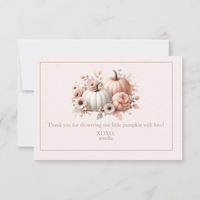Elegant Blush Pink Fall Pumpkin Thank you Card (Back)