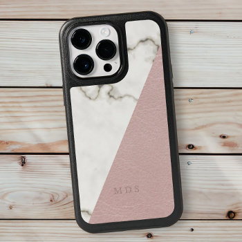 Elegant Blush Pink Faux Leather Marble Monogram Otterbox Iphone 14 Pro Max Case by mothersdaisy at Zazzle
