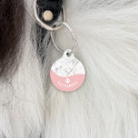 Elegant Blush Pink & Faux Marble With Paw Print Pet ID Tag<br><div class="desc">Destei's stylish design featuring a faux white marble texture image on top and wavy blush pink bottom area. On the bottom there is a curved text template area perfect for a name on the front and a phone number on the back. There is also a small white dog paw print...</div>
