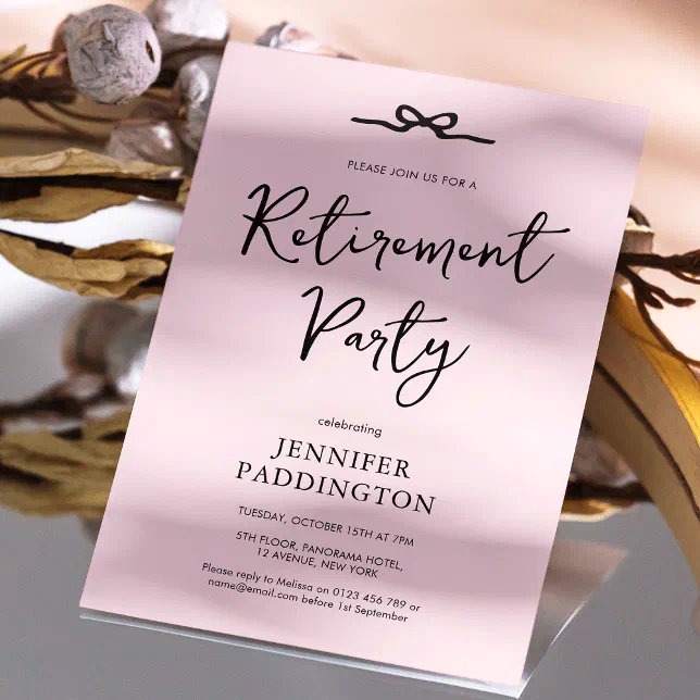 Elegant Blush Pink Feminine Retirement Party Invitation | Zazzle
