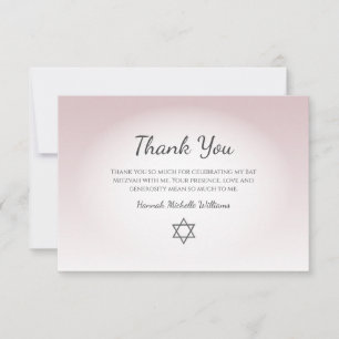 Elegant Blush Pink Feminine Simple Bat Mitzvah Thank You Card