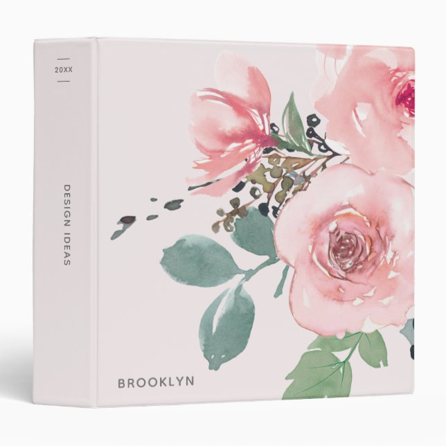 Elegant Blush Pink Floral 3 Ring Binder (Front/Spine)