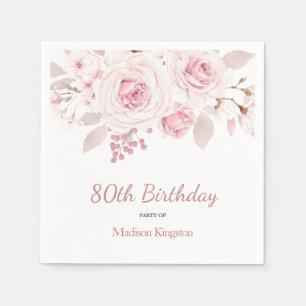 Elegant Blush Pink Floral 80th Birthday Party Napkins