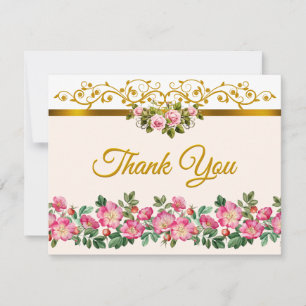 Elegant Blush Pink Floral and Golden Script  Note Card