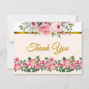 Elegant Blush Pink Floral and Golden Script  Note Card