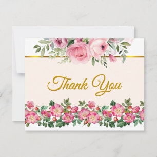 Elegant Blush Pink Floral and Golden Script  Note Card