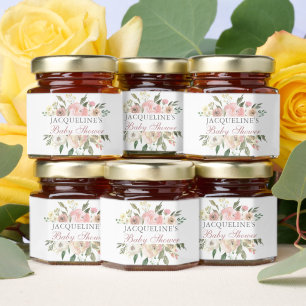 Elegant Blush Pink Floral Baby Shower Custom Honey Jar Favors
